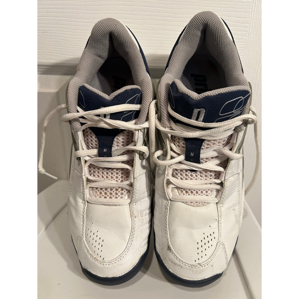 Prince T10 Tennis Shoes Men's Size 10 White Navy Silver Low Top‎ 8P874W
